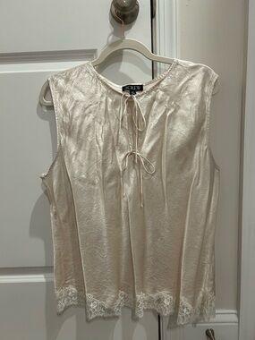 J. Crew Cream Lace-Hem Tie-Neck Sleeveless Top